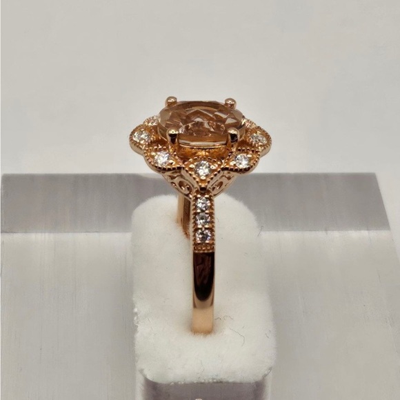 1.75 CT Lab Morganite and Diamond Ring 14K Gold Plated 925 Sterling Silver - Picture 3 of 9